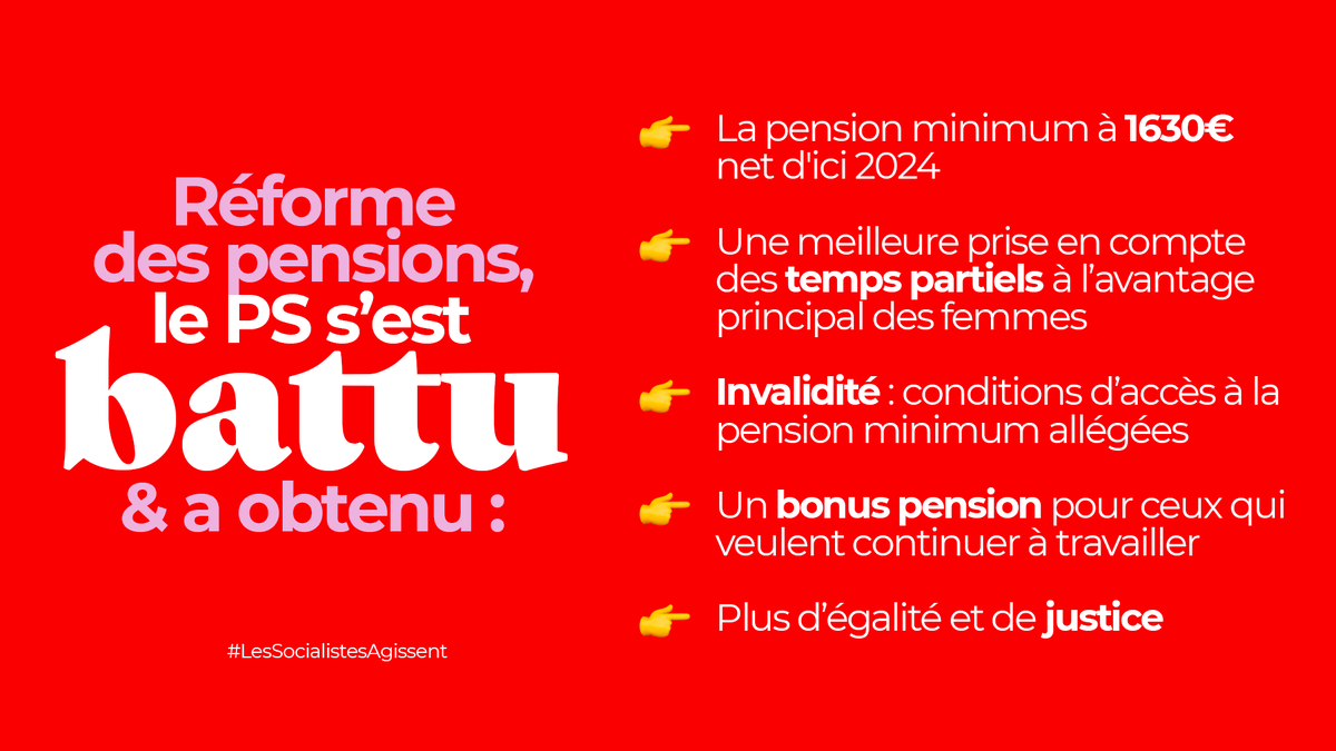 PSofficiel's tweet photo. Grâce aux socialistes, on réinvestit dans les pensions 💪
Une réforme équilibrée qui répond aux enjeux actuels en termes d’emploi, d’égalité et de justice sociale. #LesSocialistesAgissent 
- avec @karinelalieux https://t.co/WaEeGoFymO