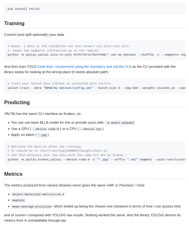 PonteIneptique's tweet photo. The tools is easy to use for people well versed into CLI and python envs, it's documented and packs converter for ALTO data:

🖥️ Source: https://t.co/ypZEpSDu8E
📚 YALTAi Segmonto MSS and Books Datas: https://t.co/nHuwz1K9G6
📚 YALTAi Tabular Datas: https://t.co/MIvW9wqhEr 9/9 https://t.co/qgrv9j9cqd