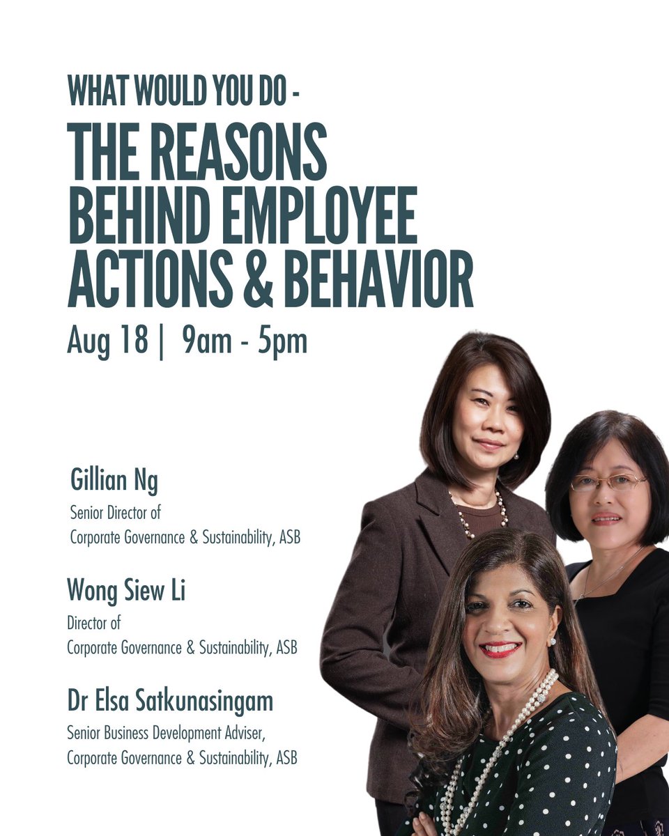 asb_iclif's tweet image. Even with the right structures, #ethicalchoices are difficult to follow through as they may be financially costly. This program seeks to understand #employeebehavior that affects the company culture against the backdrop of policies. 
Aug 18, 9am-5pm bit.ly/3aPno1y