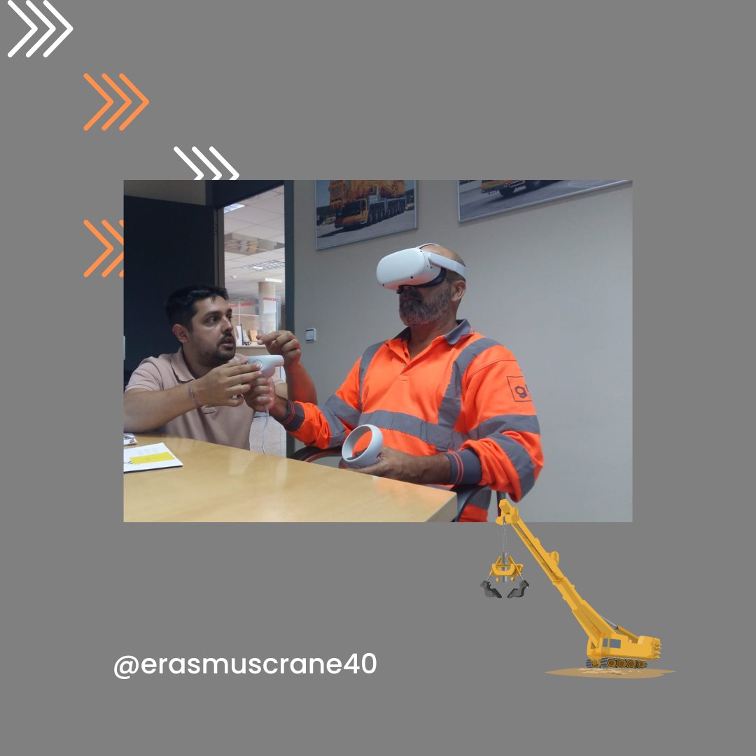 erasmuscrane40's tweet image. Some more pictures about the Spanish pilot testing. Here, one of the trainees was being accompanied by the trainer in his first steps into the scenarios.
#Crane40 has developed 4 VR scenarios and training materials to support the upskilling of crane operators.

#erasmusplus #VR