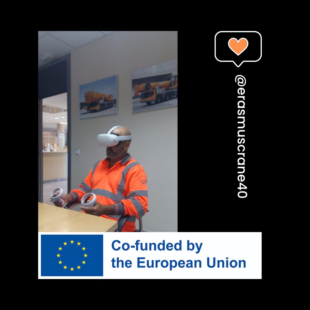 erasmuscrane40's tweet image. Some more pictures about the Spanish pilot testing. Here, one of the trainees was being accompanied by the trainer in his first steps into the scenarios.
#Crane40 has developed 4 VR scenarios and training materials to support the upskilling of crane operators.

#erasmusplus #VR
