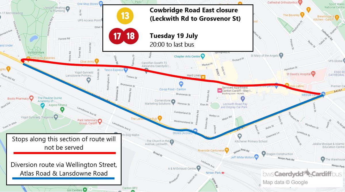 Cardiff bus on Twitter "🚧 Cowbridge Road East closure (between Leckwith Rd and Grosvenor St