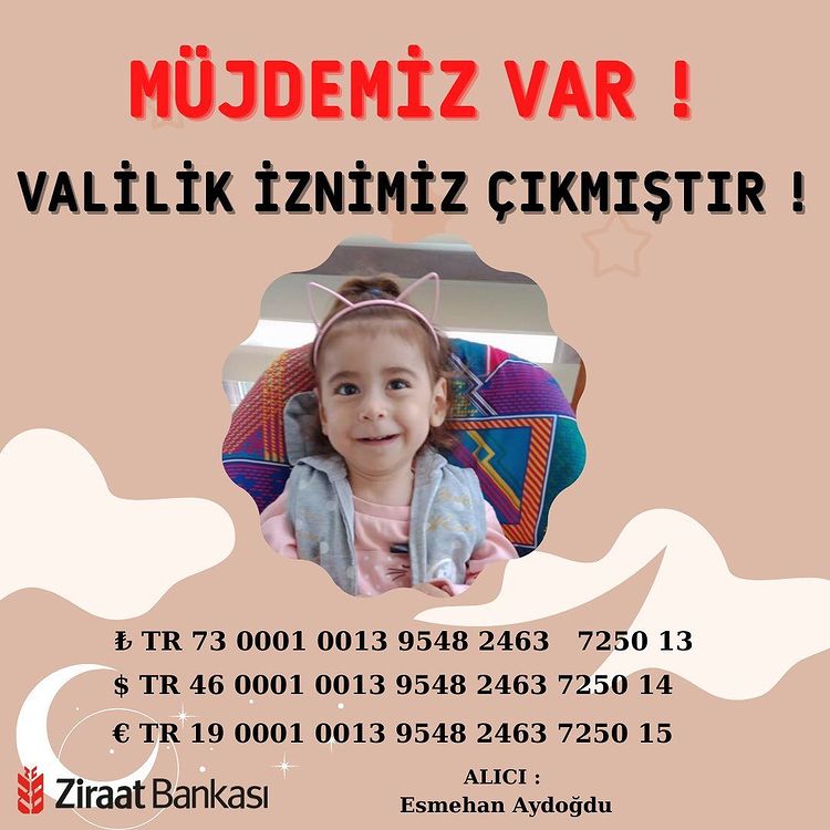 Müjdemiz var !!

Sevgili ailem , heyecanla beklediğimiz valilik izni sonunda çıktı. Artık  daha fazla desteğinize ihtiyacım var
Valilik İzinli İban bilgileri ;
₺ TR 73 0001 0013 9548 2463  7250 13 
$ TR 46 0001 0013 9548 2463 7250 14
€ TR 19 0001 0013 9548 2463 7250 15