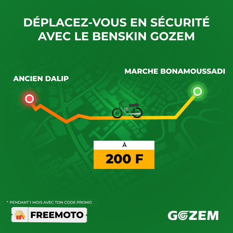 GozemCM's tweet photo. Profitez de la meilleure expérience de moto-taxi à Douala avec le Benskin Gozem 🏍📲 Commandez maintenant, nos Champions viennent vous chercher partout où vous êtes

▶️ https://t.co/2K8el8irm2 https://t.co/n2fqB1rX7x