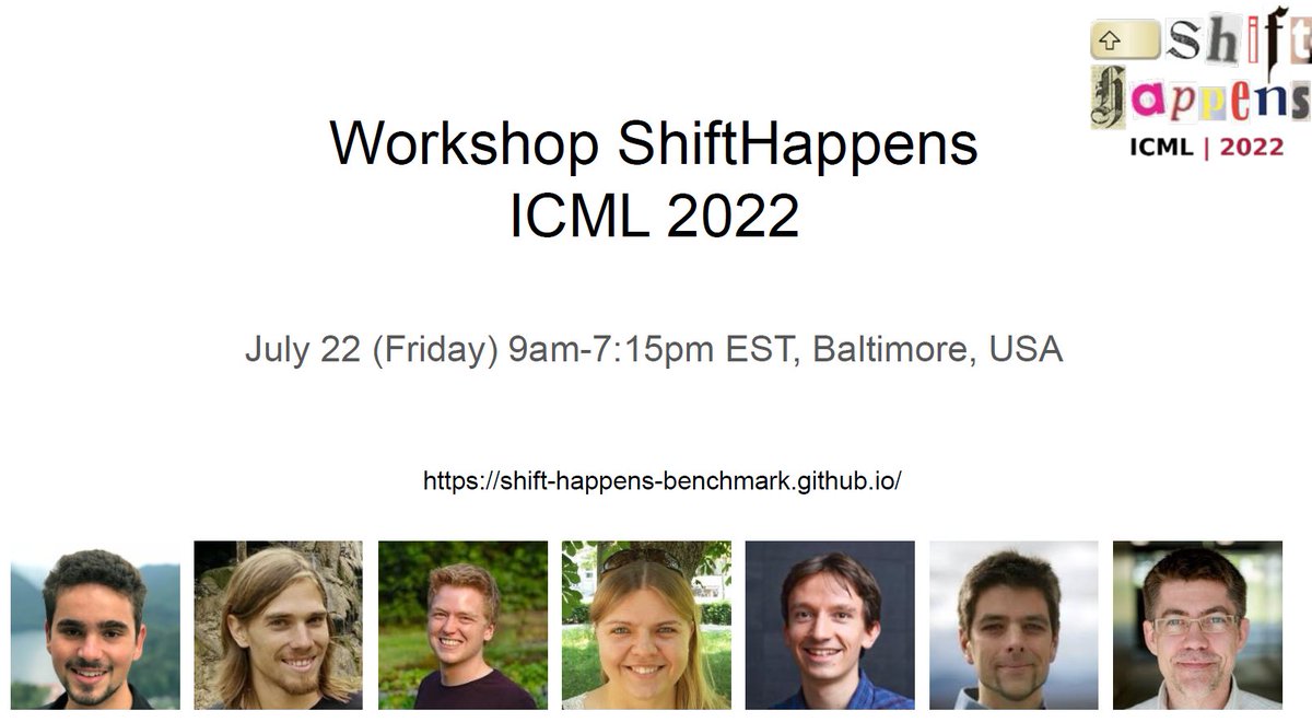 Are you interested in the generalization capabilities of ImageNet classifiers?

Then attend our workshop! Join us at the ShiftHappens Workshop @icmlconf #ICML2022 this Friday (22 July) 9am - 7:15 pm EST in Ballroom 4!🎉
shift-happens-benchmark.github.io 🧵[1/3]