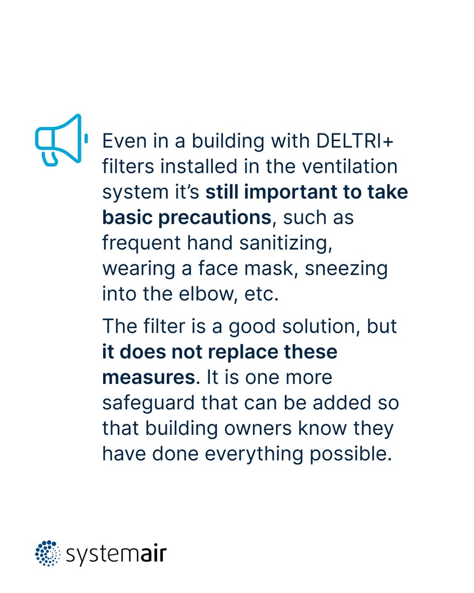 systemair's tweet image. DELTRI+ filters offer a quick and easy upgrade to recirculation ventilation systems as it allows for improved virus protection 🦠🛡️and better IAQ. 
More info: systemair.com/support/good-t…