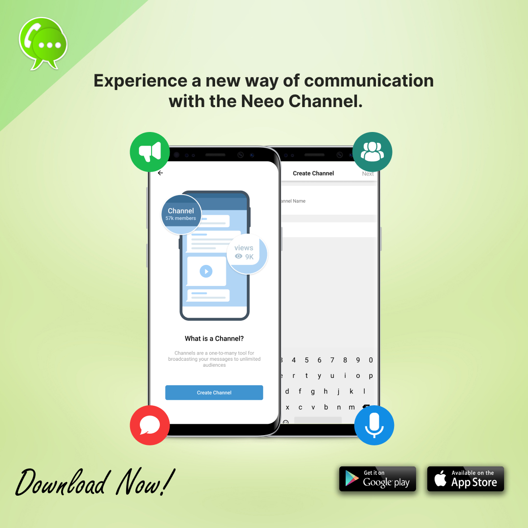 neeopal's tweet image. Experience a new way of communicating with the Neeo Channel feature and broadcast public messages to a large audience.
 #neeo #neeopal #apps #messenger #calls #videocalls #audiocalls #application #translator #nearby #social #channels #neeochannels #communitychat