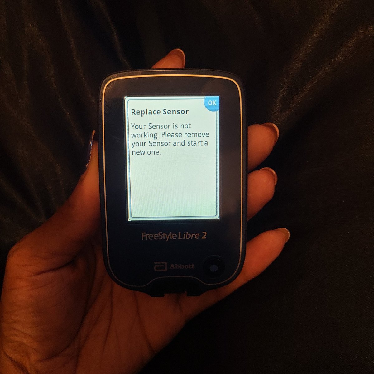 AnitaNBrown's tweet image. So @FreeStyleDiabet what are you going to say.....
I used the replacement sensor and reader you sent and I couldn't even get a day!
I think I'm going to look into a new #CGM!
#SensorFailure #FreeStyleLibre2Annoyance #PissedOffDiabetic #FreeStyleLibre2