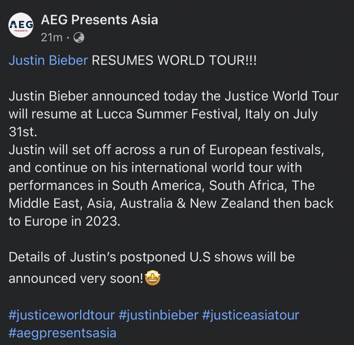 BieberBuyoutPH's tweet photo. Let's go! #JusticeTourPH 💚 https://t.co/q4Y5SBstn9