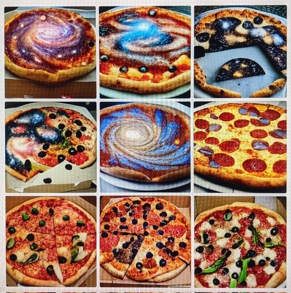 fjenett's tweet photo. #hiddenpizza #hiddenlayers at @gestaltungai @KISDonline ... sadly came up with that #dalleMini prompt too late. my chess pizza was already baking ... https://t.co/KJW907VGZu
