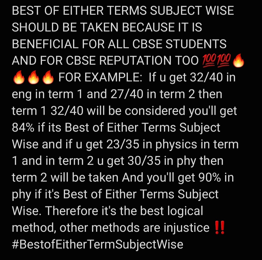 Sykk92617960's tweet photo. If icse and odisha boards can give relief to their students and release good results why not #CBSE students too? @cbseindia29 WE #CBSEstudentsWantJustice AND DESERVE IT TOO!! WE CLASS 1O AND CLASS 12 STUDENTS WANT #CBSEapplyBestOfEitherTerms WEIGHTAGE FOR OUR RESULTS!! https://t.co/HdGd44zaiB