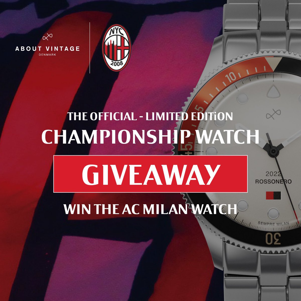 GIVEAWAY ALERT! We've teamed up with About Vintage to give away TWO "2022 Rossonero" limited edition AC Milan Scudetto watches!
How to enter:
1. Follow us and <a href="/vintage_about/">AV86 Official</a> 
2. RT and Like this tweet
3. @ a friend in the comments
Ends August 1! More chances to win on our Insta!