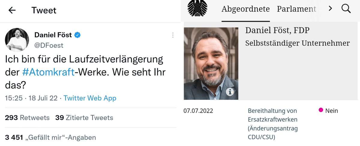 »Ich bin für die Laufzeitverlängerung der Atomkraft-Werke, aber vor 1½ Wochen habe ich im Bundestag dagegen gestimmt. Wie findet ihr das?«