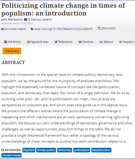 Env_Pol's tweet photo. New article - "Politicizing #climate change in times of #populism: an introduction."
In intro to Special Issue Marquardt &amp; Lederer highlight the essentially contested nature of concepts like (de-)politicization, populism, and democracy...

https://t.co/4ANA4Jm40I https://t.co/JDuu7GTlbY