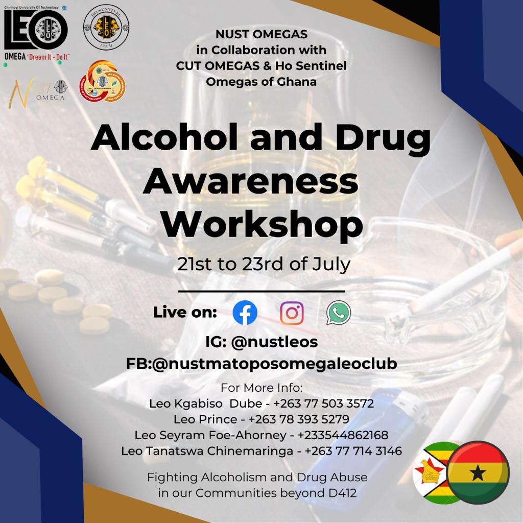 HoSentinelLeos's tweet photo. All is set & done... Join us on the 21st - 23rd of July as we raise awareness on effect, prevention & management on alcohol & drug abuse in our communities together with our sister clubs in Zimbabwe.
#D418 x #D412
We can only get better!
#WeServe
#TheFutureIsLEO https://t.co/ROBfAFWoaD