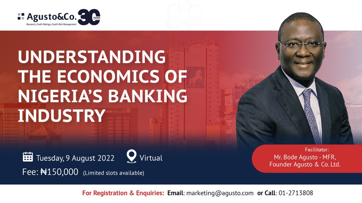 agustoandco's tweet photo. Agusto &amp; Co is hosting its August Virtual Seminar titled: Understanding the Economics of Nigeria’s Banking Industry scheduled for 9th of August 2022. We will be discussing issues surrounding Inflation and the Banking sector in Nigeria. https://t.co/4NyLJBhDoD  #seminar #inflation https://t.co/bR2Ih54BG6