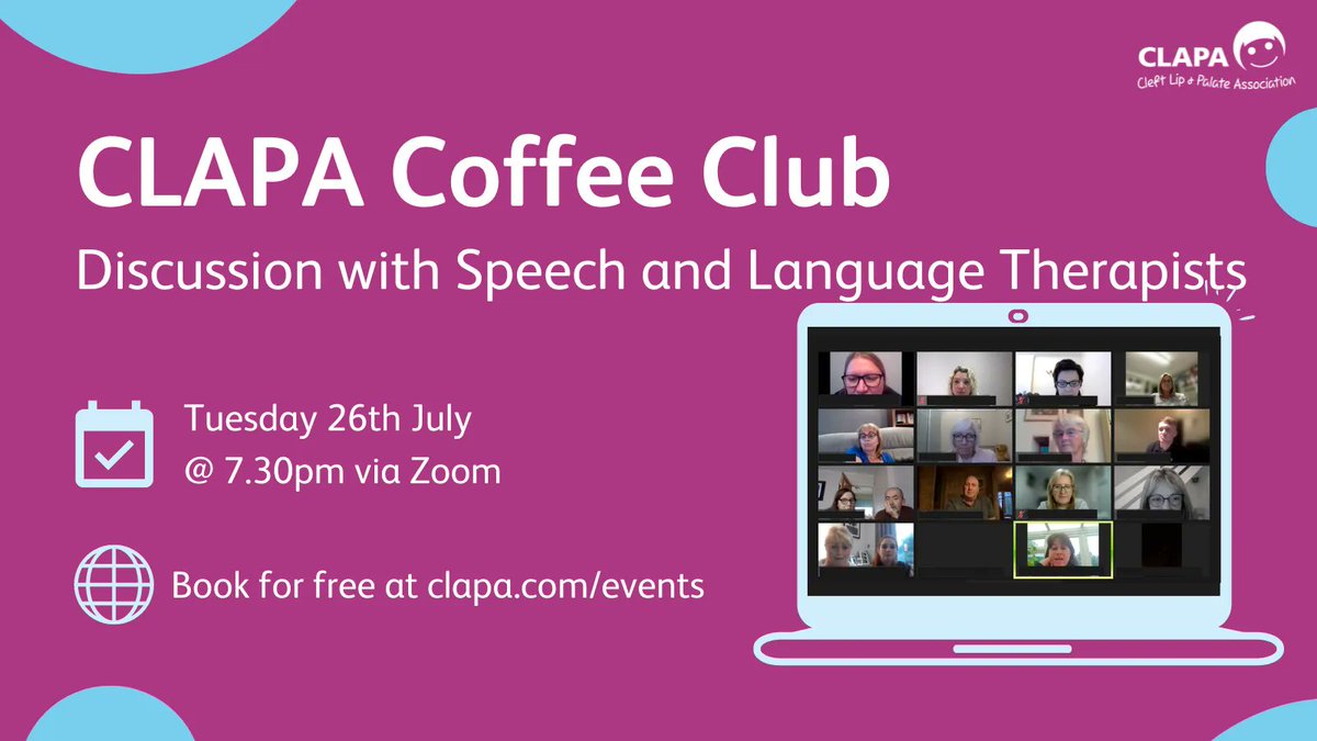 CLAPACOMMUNITY's tweet image. Join us for our monthly CLAPA Coffee Club on Tuesday 26th July at 7:30 pm for a discussion with speech and language therapists ☕

Both Coffee Club newcomers and regulars are very welcome! ➡️ bit.ly/3OgrkGf