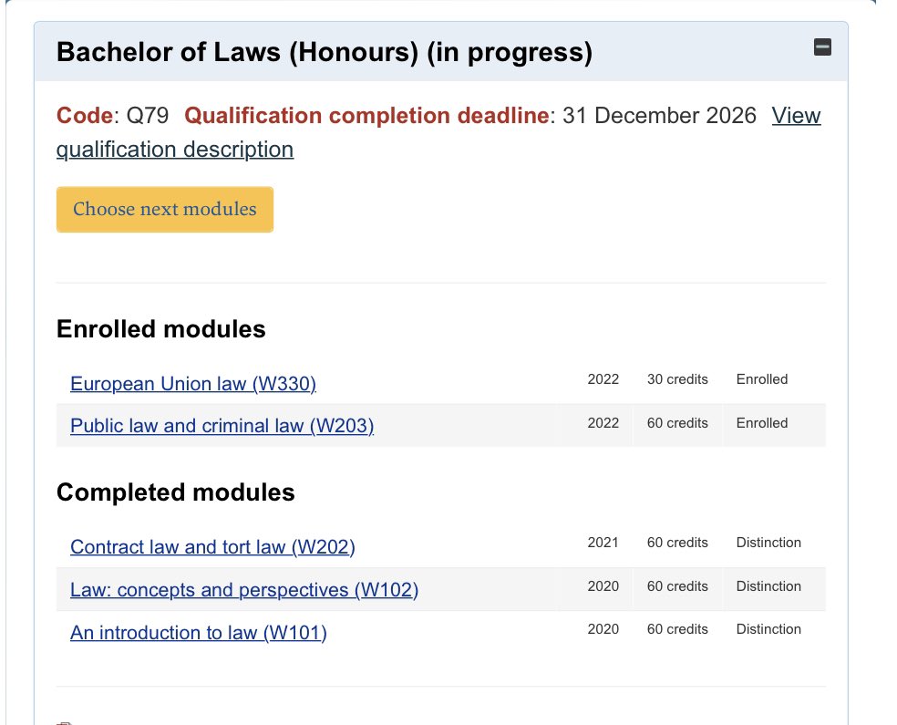 Very happy to have received a distinction in my contract & tort module with @OpenUniversity. That’s 3/6 modules completed, all with distinctions. Let’s hope I can continue the trend! #lawstudent #llb #lawdegree #openuniversity #openunilawstudent #maturestudent #contractandtort