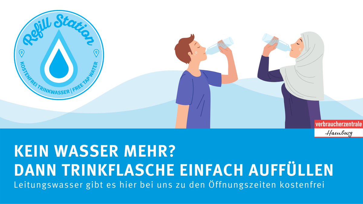 Verbraucherzentrale Hamburg (@vzhamburg) on Twitter photo Die #Verbraucherzentrale #Hamburg ist jetzt #Refill-Station. Wir sind einer von über 6.000 Anlaufpunkten in Deutschland, an denen jede:r Flaschen kostenlos mit #Leitungswasser befüllen kann. Die Stationen sind am Refill-Aufkleber an Tür oder Fenster zu erkennen.
<a href="/RefillDE/">Refill Deutschland</a> Die #Verbraucherzentrale #Hamburg ist jetzt #Refill-Station. Wir sind einer von über 6.000 Anlaufpunkten in Deutschland, an denen jede:r Flaschen kostenlos mit #Leitungswasser befüllen kann. Die Stationen sind am Refill-Aufkleber an Tür oder Fenster zu erkennen.
<a href="/RefillDE/">Refill Deutschland</a>