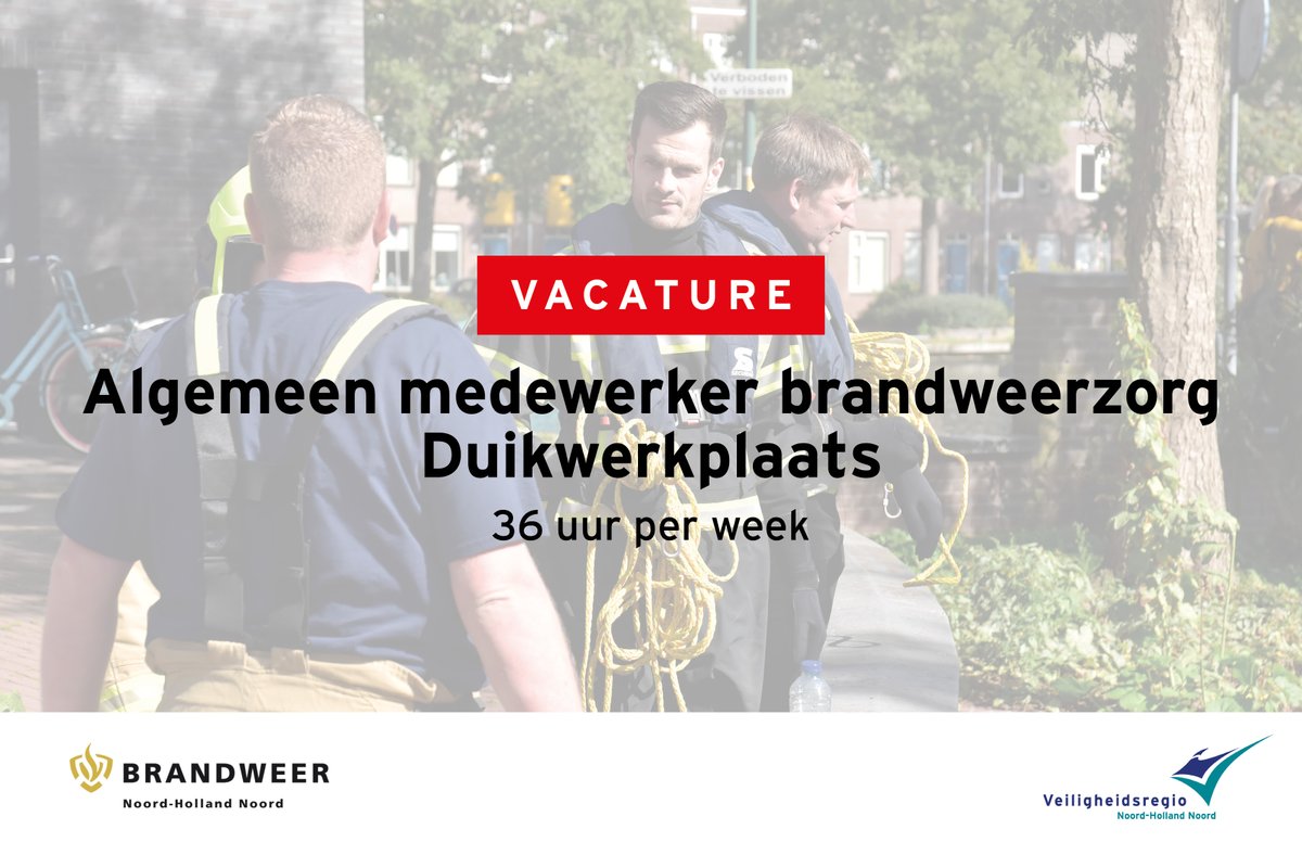 #VACATURE Ben jij een technische duizendpoot die ervoor wil zorgen dat de duikapparatuur van team Regio Alkmaar op en top verzorgd is en daarnaast werken als manschap en brandweerduiker? Bekijk dan snel de vacature: bit.ly/3IOMzhq