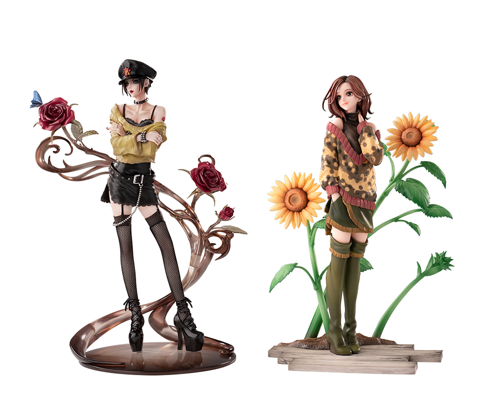 TOWER_Anime's tweet photo. 少女漫画の名作『#NANA』より、「大崎ナナ」「小松奈々」が1/8フィギュアとして登場！
Cookie‘03年2月号次号予告でリリースされたイラストをイメージし、衣装やアクセサリーの細部まで再現されています🌹🌻ご予約受付中！
#矢沢あい
https://t.co/QhapY3miZf https://t.co/WEQZklAfoI
