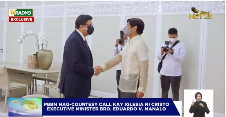 NET25TV's tweet photo. Pangulong Ferdinand Marcos Jr., nag-courtesy call sa Tagapamahalang Pangkalahatan ng Iglesia Ni Cristo bago ang kaniyang unang State of the Nation Address o SONA.I via @EdenSuarez1 #NET25MatatagMatapangMatapat https://t.co/vDfCZcGDgZ