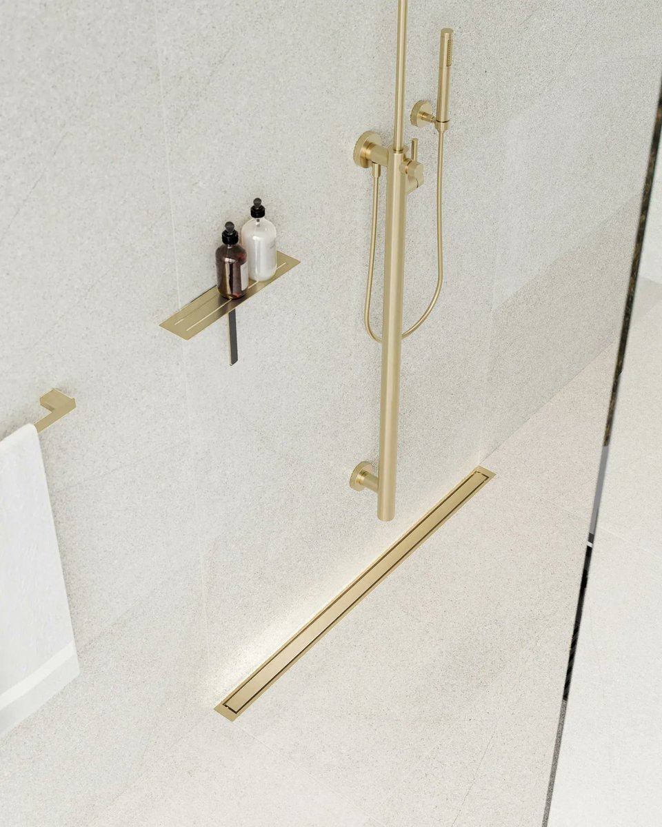 WM_Wetrooms's tweet photo. A superb wet room design on show here 👏🏼👏🏼 Clean lines and simple design 👌🏼 The Highline Panel Brass drain finish by @unidrain being used perfectly. . . . #bathroominspo #bathroomdecor #bathroomdesign #wetroom #bathroom #wetroomdesign #design #interiordesign #minimalist https://t.co/Jq0G1Q8Mbs