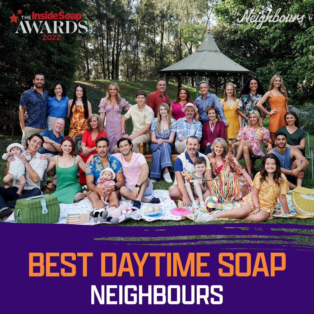 NeighboursTV's tweet photo. #Neighbours is up for Best Daytime Soap at this year's @InsideSoapMag Awards! 🥰🎉

Head to the link below to cast your vote before September 9th! ⬇️

https://t.co/ngGIbbfEWl https://t.co/nxYDt93goa