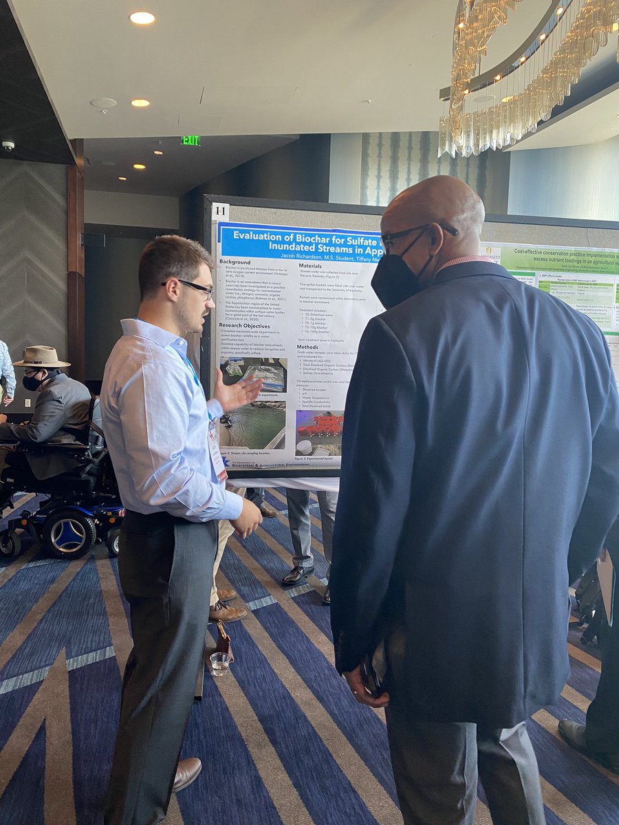 ProfMesser's tweet photo. Fantastic poster session for the #mesolab with @uk_bae  at #ASABE22 completed by Emily Nottingham regarding floating treatment wetlands receiving  emerging contaminant mixtures and Jake Richardson regarding biochar treatment ! @NSF and @InFellows funded https://t.co/pmsDh3Ldtr