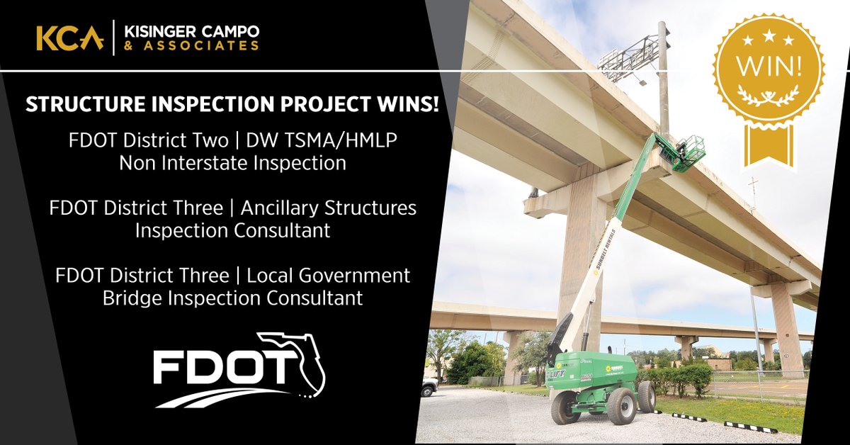 KisingerCampo's tweet image. KCA’s FL Bridge Inspection Department won several significant contracts including FDOT D2 D/W TSMA/HMLP Inspection, FDOT D3 Ancillary Structures Inspection Consultant, FDOT D3 Local Government Bridge Inspection Consultant. Congrats all! #projectwins

ow.ly/EaW050JWWjr