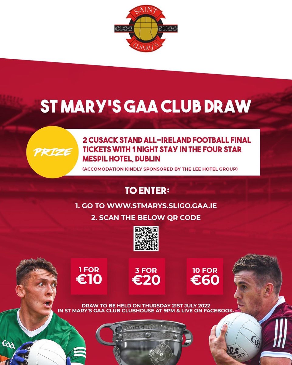 2️⃣ days left to enter our draw for 2 lower Cusack tickets to the All-Ireland Football Final &amp; a night in The Mespil Hotel.  
Seats are as seen below with great views
Enter now via the following link - stmarys.Sligo.gaa.ie/all-Ireland-fi… 
#gaa #allirelandfinal #ticketfairy #kerry #galway