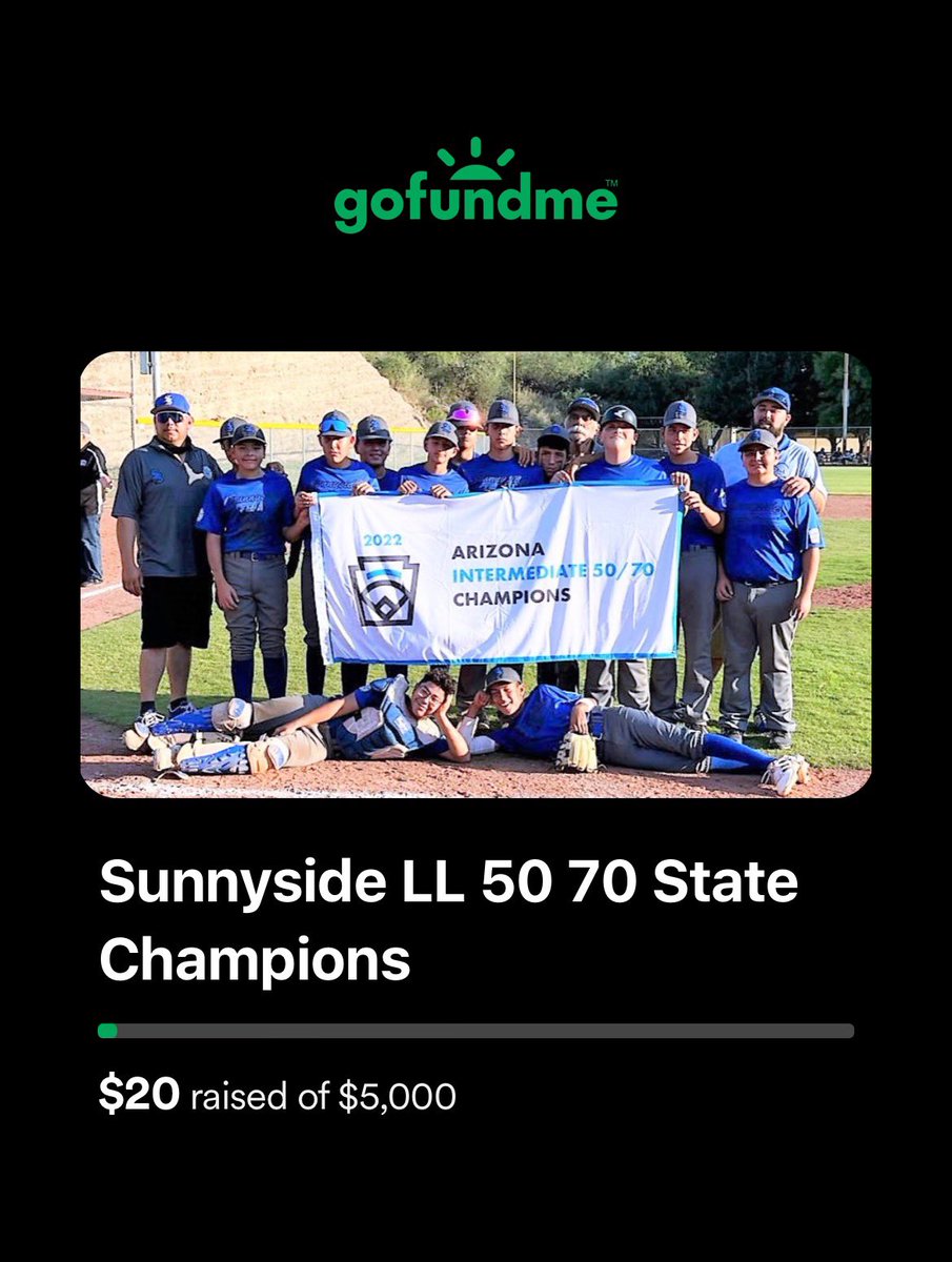 Hi Everyone the Sunnyside LL 50/70 team is off to Western Regionals! Help support the team on their next adventure! Thank you! 💙⚾️