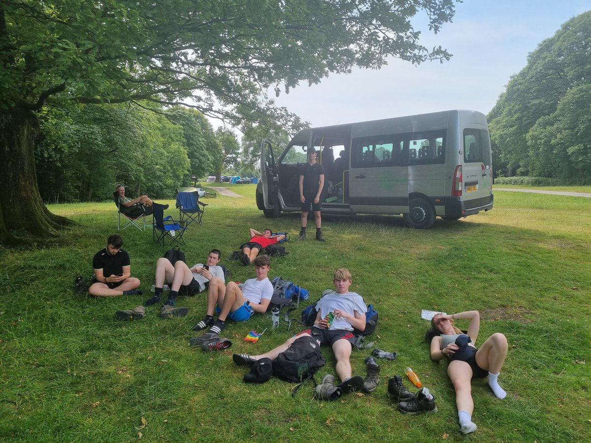 Gold DofE 2022. Early start paid off. All students chilling in shade at new campsite.