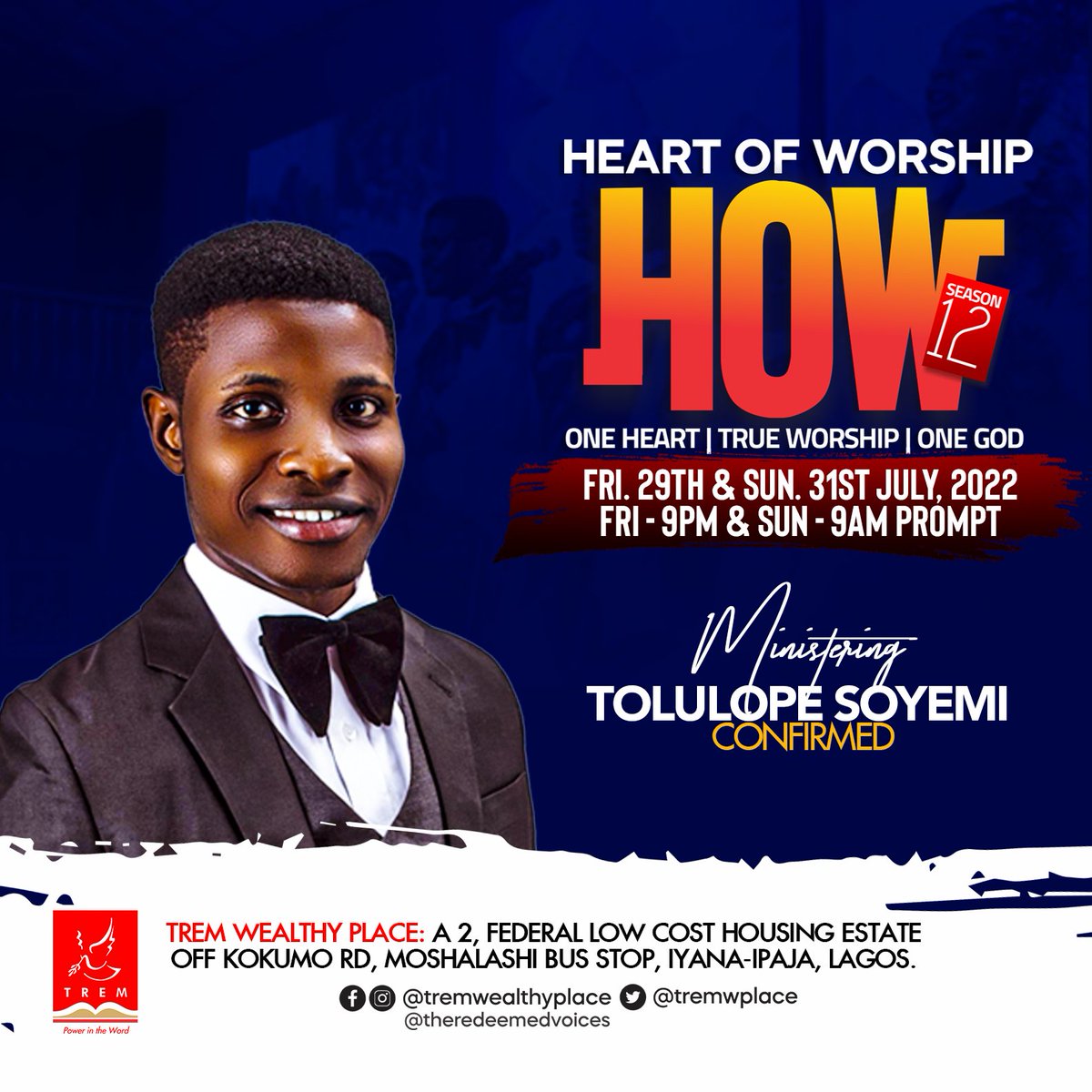 Tremwplace's tweet photo. Tolulope Soyemi is a lyricist,music director,award winning gospel artist.Hebrings the gospel to the public and preaches salvation , love and revival through worship and praises. He has touched the lives of many all over the world with is powerful music and ministrations. 
#trem https://t.co/JFQ2ciOJAy