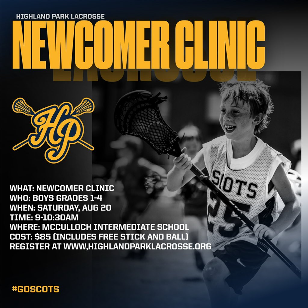 hplax's tweet photo. Calling all newbies interested in The Fastest Sport on Two Feet! Mark your calendars, Sat. Aug 20th. Coach Mike Pressler and his HS players will be helping your boys learn the basics of Lacrosse🥍. Cost includes a free Stick and Ball😲. See you there! #goscots #hplax https://t.co/uuIlyhwQGJ