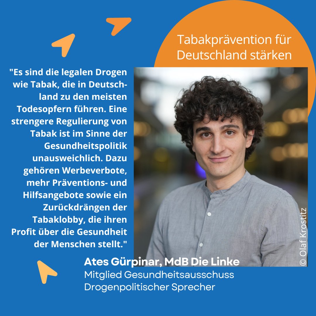 Deutschland tabakfrei bis 2040 (@d_tabakfrei2040) on Twitter photo Ates Gürpinar, Mitglied des Gesundheitsausschusses und drogenpolitischer Sprecher der Fraktion DIE LINKE, spricht sich für eine strengere Regulierung von Tabak und ein Eindämmen der Tabaklobby aus.
<a href="/AtesGuerpinar/">Ates Gürpinar</a>
#DeutschlandTabakfrei2040 #Tabakprävention
#Tabakkontrolle Ates Gürpinar, Mitglied des Gesundheitsausschusses und drogenpolitischer Sprecher der Fraktion DIE LINKE, spricht sich für eine strengere Regulierung von Tabak und ein Eindämmen der Tabaklobby aus.
<a href="/AtesGuerpinar/">Ates Gürpinar</a>
#DeutschlandTabakfrei2040 #Tabakprävention
#Tabakkontrolle