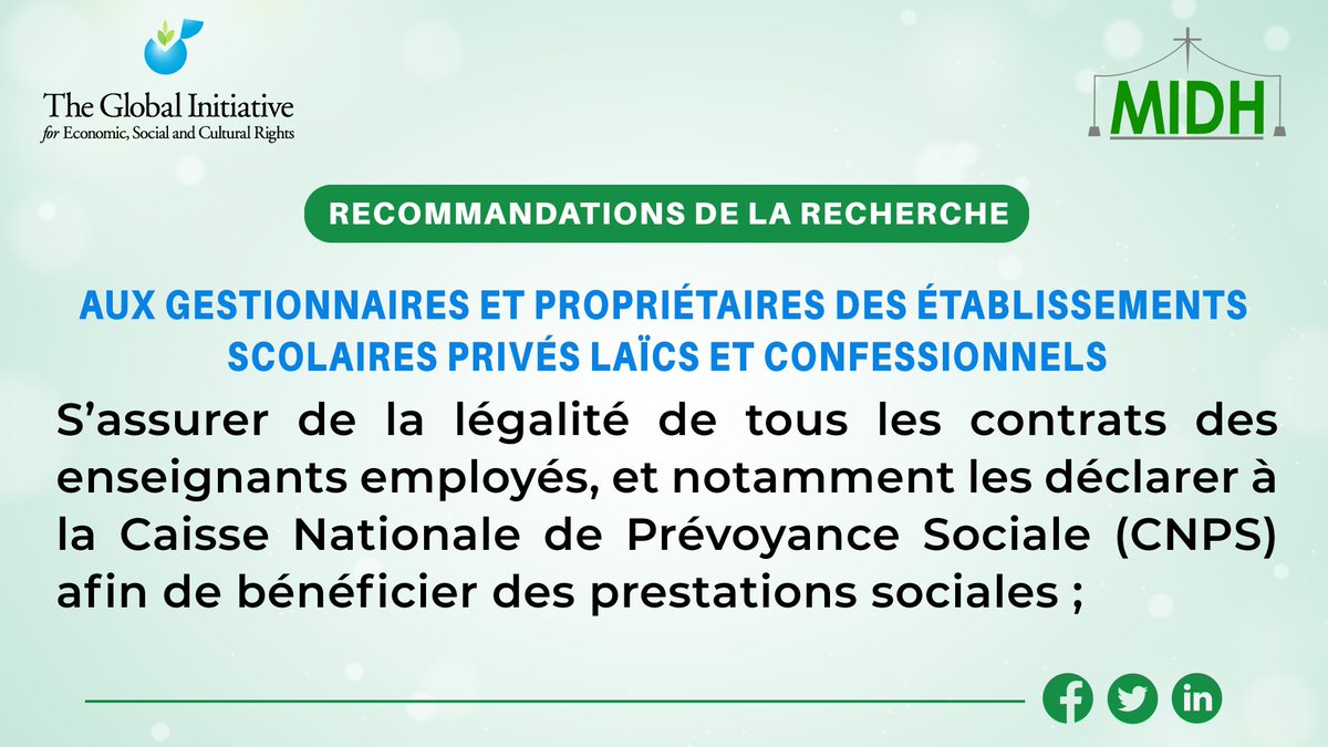 Une seconde recommandation aux gestionnaires et propriétaires des établissements scolaires privés laïcs et confessionnels, issue de la #recherche sur l’impact de la #privatisation et de la #marchandisation de l’#Éducation sur le droit à l’Éducation en Côte d’Ivoire.