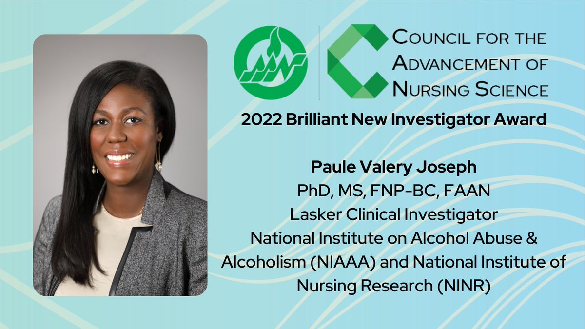 C.A.N.S. (@nursingcans) on Twitter photo CANS is pleased to announce Dr. Paule Valery Joseph, <a href="/Dr_Paulevj/">Paule Joseph, PhD, MBA, CRNP, FAAN</a> <a href="/NIAAAnews/">NIAAA News</a> <a href="/NINR/">NINR</a> <a href="/NIH/">NIH</a>, has been selected to receive the Brilliant New Investigator Award. The award will be presented at the 2022 State of the Science Congress on Nursing Research. Read more: aannet.org/news/press-rel… CANS is pleased to announce Dr. Paule Valery Joseph, <a href="/Dr_Paulevj/">Paule Joseph, PhD, MBA, CRNP, FAAN</a> <a href="/NIAAAnews/">NIAAA News</a> <a href="/NINR/">NINR</a> <a href="/NIH/">NIH</a>, has been selected to receive the Brilliant New Investigator Award. The award will be presented at the 2022 State of the Science Congress on Nursing Research. Read more: aannet.org/news/press-rel…