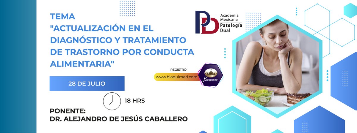 Bioquimedmx's tweet image. Investigaciones muestran que aproximadamente el 95% de las personas con un trastorno alimenticio también tienen ansiedad, depresión u algún otro trastorno.
Ingresa al link bit.ly/3ayqF5j y regístrate en nuestro Webinar gratuito ¡No te quedes fuera! #BioquimedCuidaTuSalud