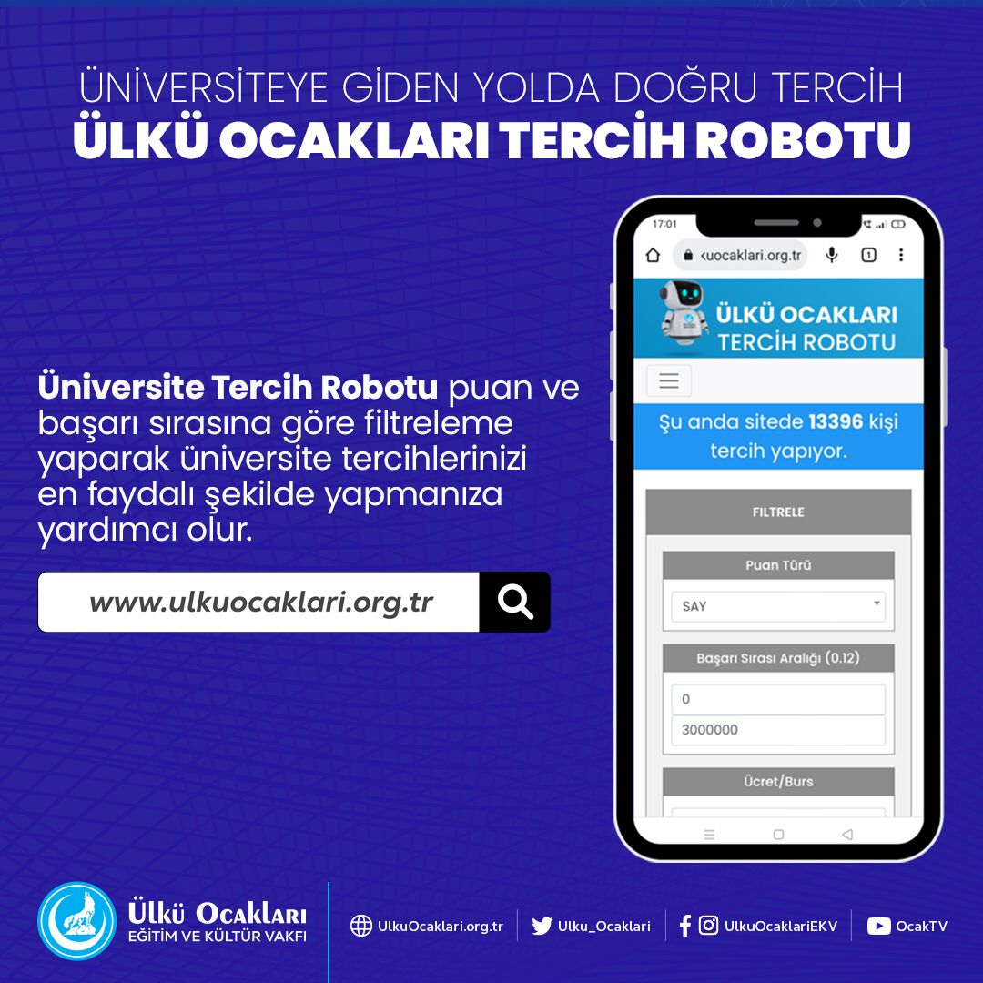 KURT_BAKISI_9's tweet photo. Ülkü Ocakları olarak hayata geçirdiğimiz #TercihRobotu ; puan ve başarı sıralamasına, şehir, üniversite ve bölüme göre detaylı ve etkili filtreleme özelliği ile Türk gençliğinin en faydalı şekilde üniversite tercihi yapabilmesini sağlayacaktır. https://t.co/9PFIHWliuJ