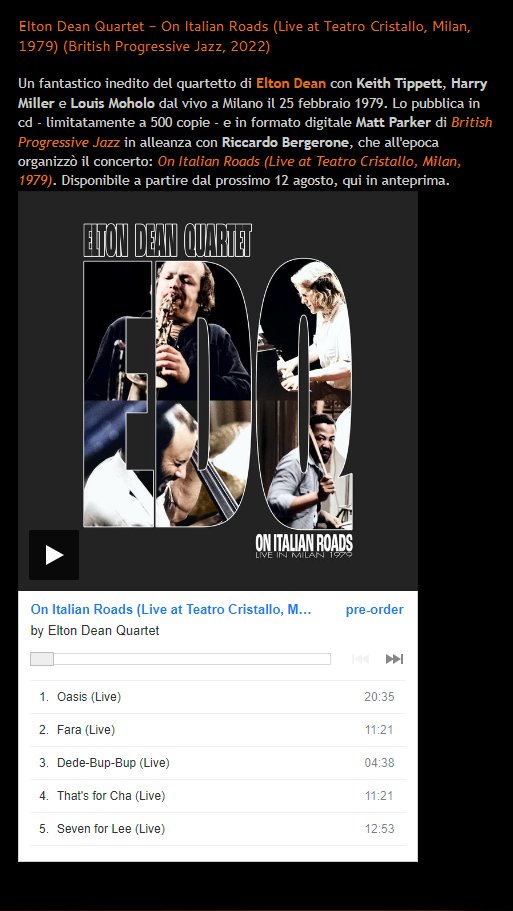 BritProgJazz's tweet photo. You can currently get an exclusive listen to the entire 'On Italian Roads' over at our friends Hibou, Anenome & Bear:
https://t.co/yqp6fl8JOr
#EltonDean #Jazz #UKJazz #KeithTippett #EDQ #JazzRock #SoftMachine
|@drumonline https://t.co/Pm6O6CmMAc