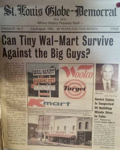 JonErlichman's tweet photo. A story about Walmart from 1962: https://t.co/szj0e3UKn0