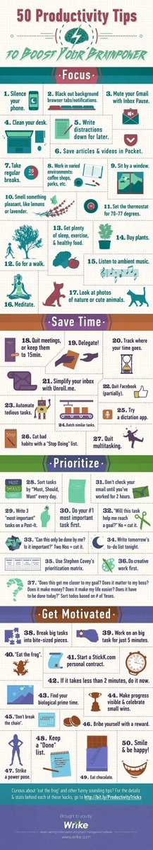peacheypubs's tweet photo. 50 tips for being more productive. Get students to pick a few that they can apply https://t.co/jnqqzrBHy8 #InfographicLesson #esl #efl #elt #tesol #tefl #peachpubs https://t.co/moAiYWSAXA