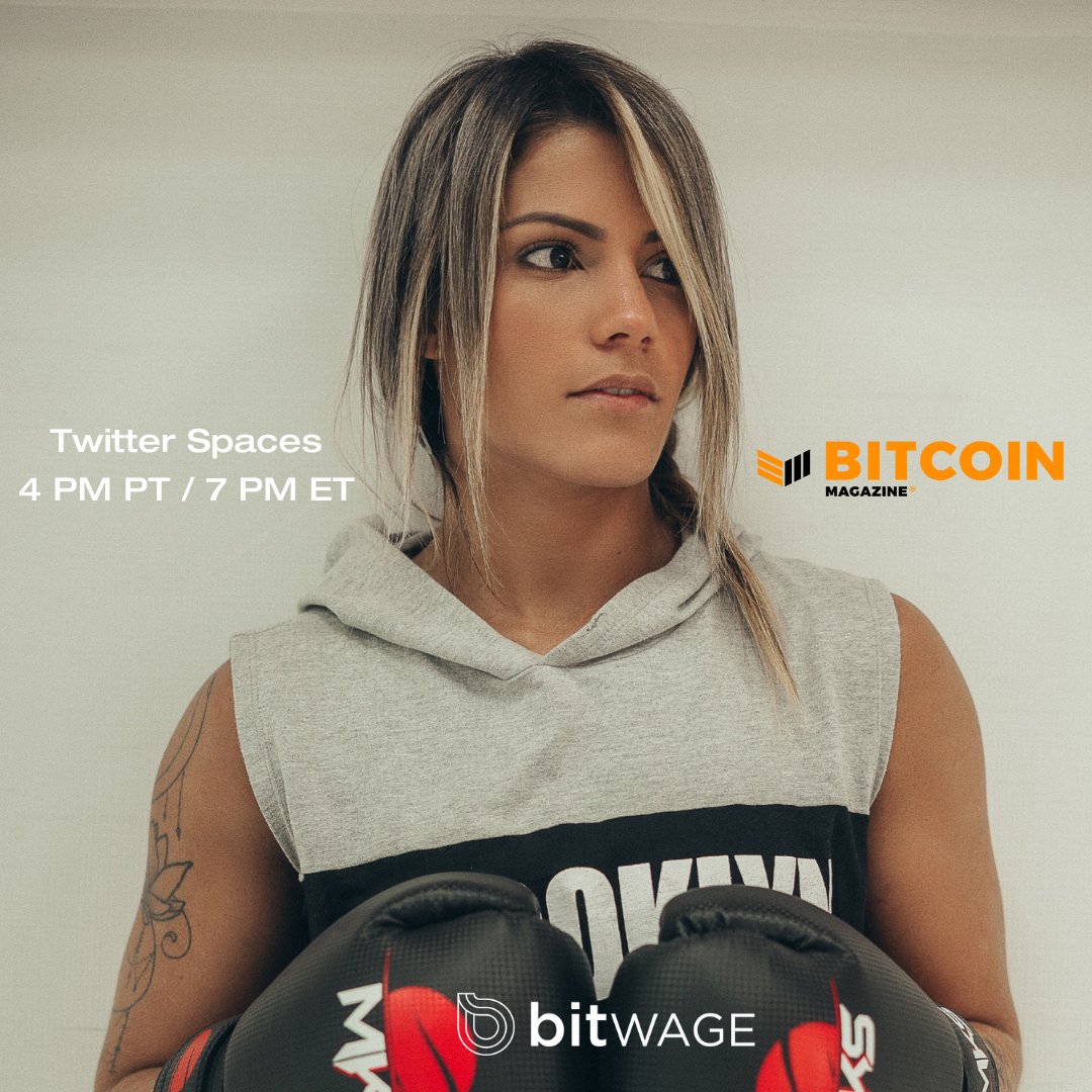 Bitwage's tweet photo. TONIGHT β Twitter Spaces with @BitcoinMagazine
"Market Be Damned: Another Athlete Paid in Bitcoin"
Talking with @LuPinheiroMMA about her decision to get paid in #bitcoin. Special guests: @NicolauMatheus, @alexcrognale, @alexbarrett, and more?
4 PM PT / 7 PM ET https://t.co/vwKyDAJBdt