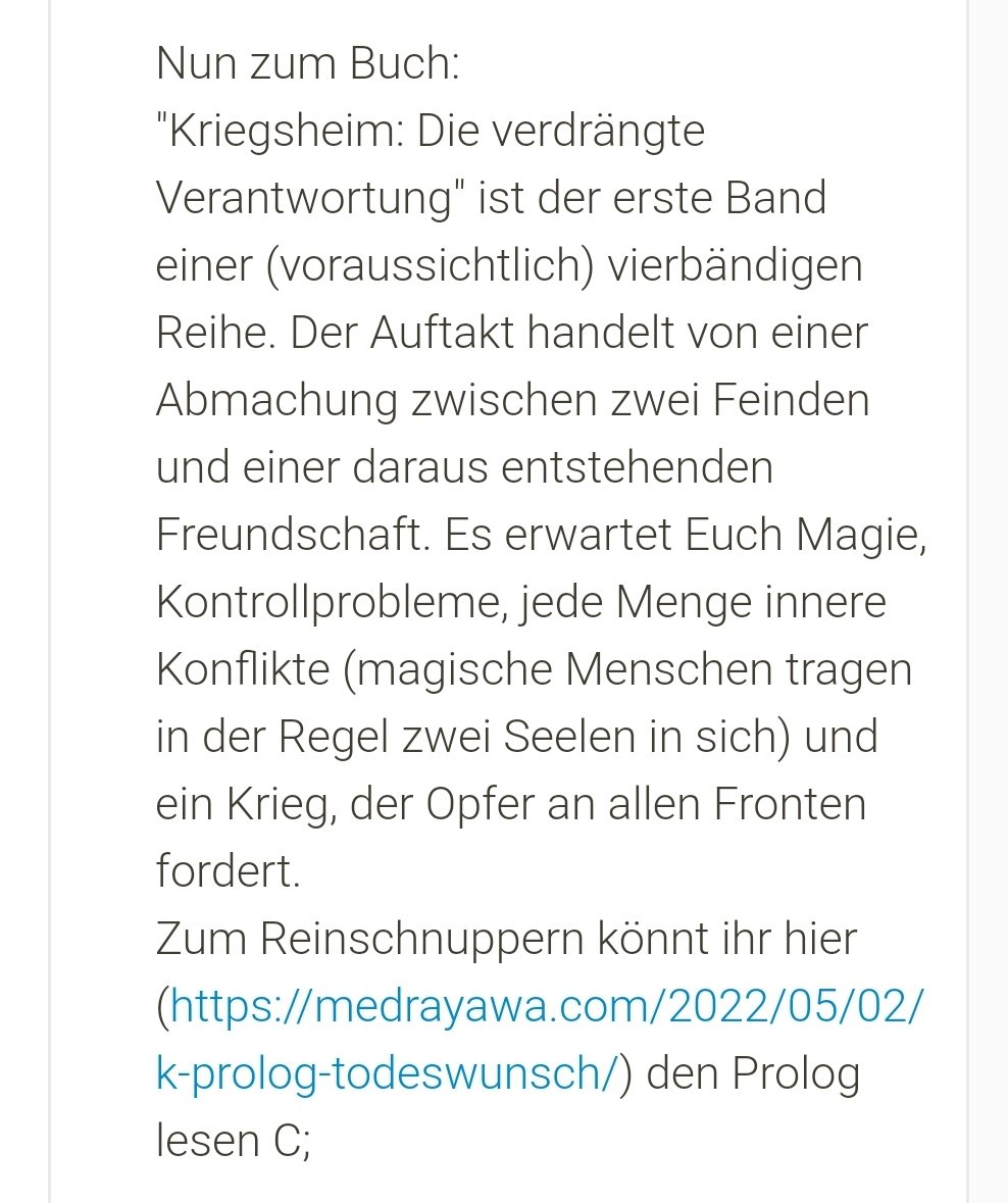 MedraYawa's tweet photo. Stellt euch vor, in eurem Kopf haust eine zweite Seele.
Stellt euch vor, dass bei jeder eurer Uneinigkeiten Magie freigesetzt wird.
Stellt euch vor, dass ihr sie entweder intuitiv lenken oder erlernen+bändigen könnt.
Wie schnell würdet ihr die Kontrolle verlieren?
#Kriegsheim https://t.co/XFxfCM1X5m