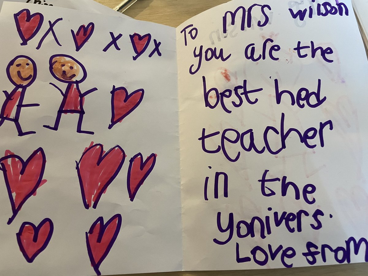 MrsWilsonHead's tweet photo. First year as headteacher complete! Magical moments of today:
📍Year 6’s wonderful final performance- didn’t leave a dry eye in the house! 
📍Waved goodbye to the whole school at the gate.
📍Found these gorgeous cards on my desk! #BGL #inspirepride #bebighearted https://t.co/p29lUN6W9K