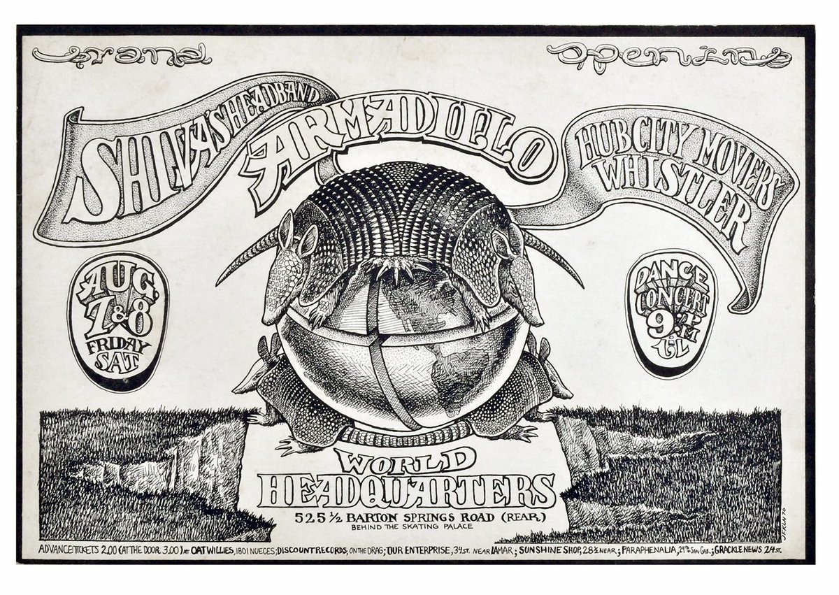 TracesofTexas's tweet photo. Today is an auspicious date in Texas music history. It was 52 years ago today that the famed Armadillo World Headquarters opened in Austin. The club lasted only slightly more than 10 years but left a cultural imprint. Thinking back, my times there  almost don't seem real to me. https://t.co/0Lc6WcG1Yk