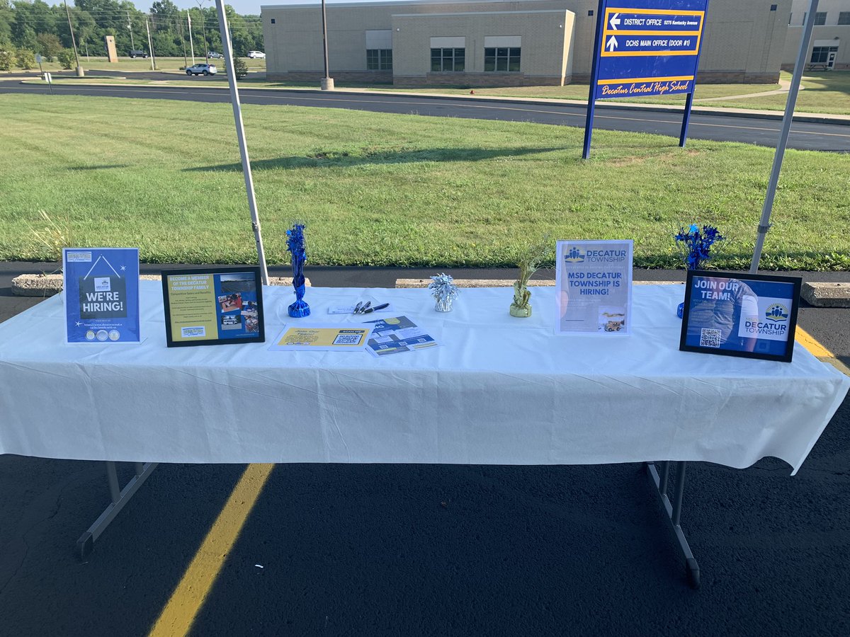 Getting set up for today’s job fair. Come out starting at 10 am for open interviews! <a href="/Steph_Hofer/">Dr. Stephanie Hofer</a> <a href="/MSDDecaturHR/">MSDDecaturHR</a> <a href="/wntigers/">West Newton Tigers</a> <a href="/lynwood_school/">Lynwood Elementary School</a> <a href="/hawks_liberty/">Liberty_Hawks</a> <a href="/SD_Eagles/">Stephen Decatur Elementary</a> <a href="/VMVikes/">Valley Mills</a> <a href="/DmsHawks1/">Decatur Middle School</a> <a href="/DCHS_hawks/">Decatur Central</a> <a href="/DELCBlue/">Blue Academy</a> <a href="/DELC_Gold/">Gold Academy</a> <a href="/DTSExcellence/">DTSE</a>