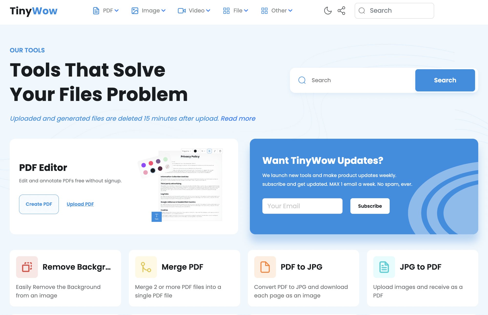 1. TinyWOW:
Get free versions of tools you usually pay for. Includes free versions of:
• Adobe Acr