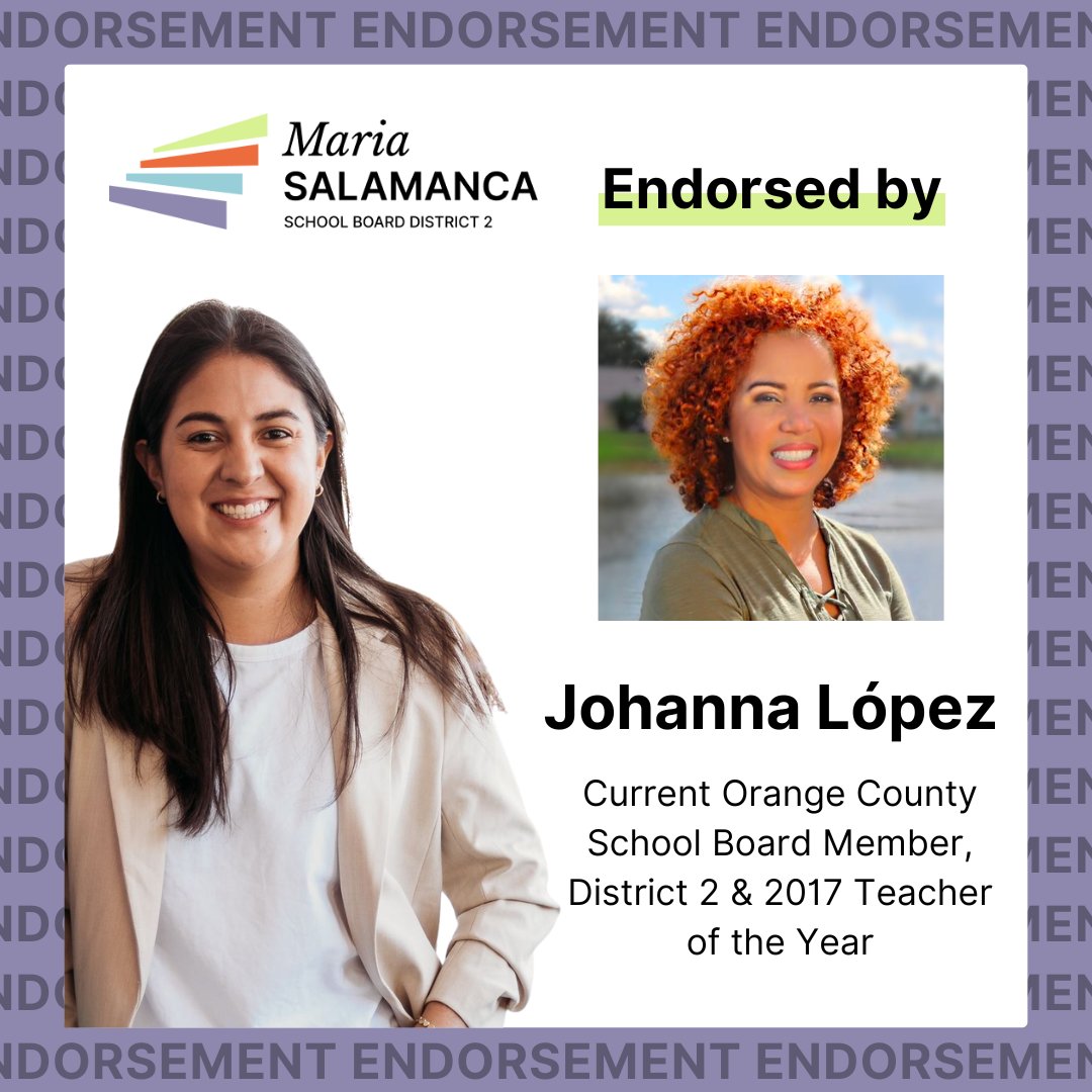 mariaocps's tweet photo. 🚨 ENDORSEMENT ALERT: @JohannaForFL is a role model to me and every Hispanic that chooses to call Orlando home as the first Latina to serve on the School Board in a district with 44% Hispanic students.
I am highly honored to accept her endorsement today.
🧵1/3 https://t.co/jgFErxWI5A